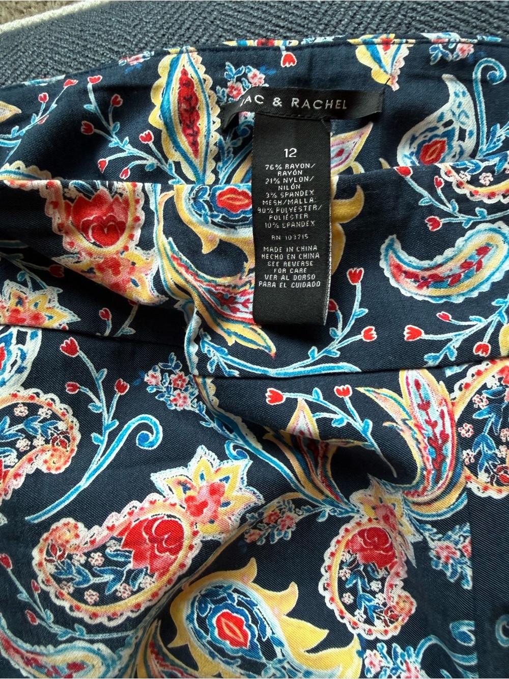Zac & Rachel Navy Paisley Straight Leg Jeans with Red, Yellow & Blue Accents